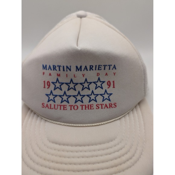 VTG 1991 Martin Marietta Trucker Hat Mens OSFA White Salute To The Stars 90s